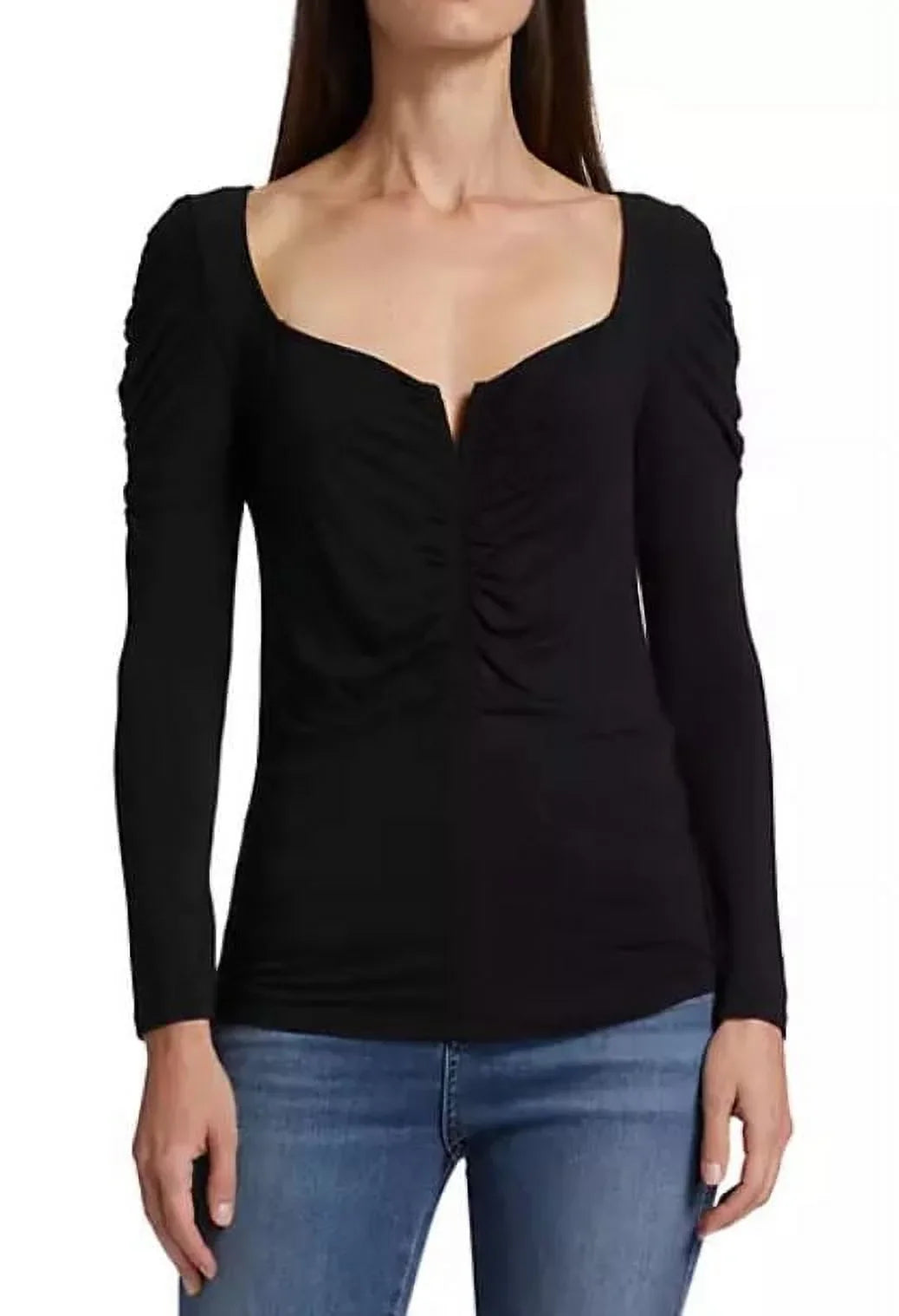 Black Large Women's Pullover Beard Top, Veronica Jersey Ruched Priyanka
