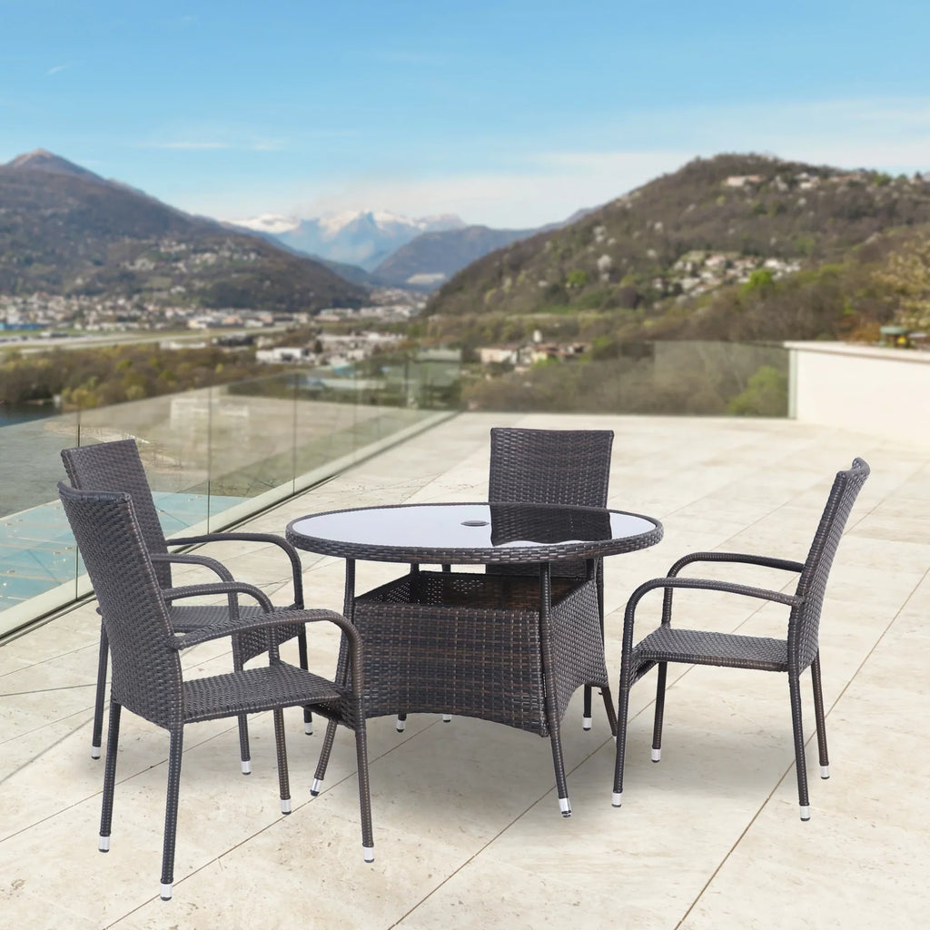 Wicker 5-Piece Patio Venice exterior Dining Set Brown Resin Woven Northlight