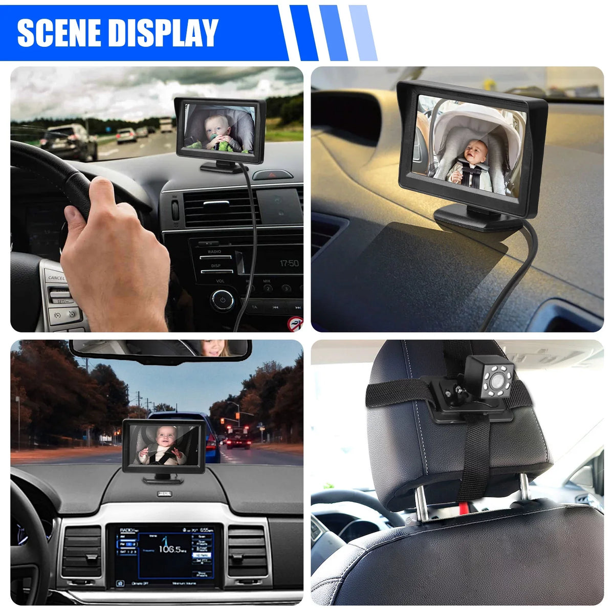 Screen, Move, Car 12V 120° with Camera, the Vision, View, Clear Safety Back Mirror 4.3-inch Night Mirror Car Seat EEEkit Black Camera Wide Baby's Observe Seat Car HD Facing Rear Baby Every Crystal