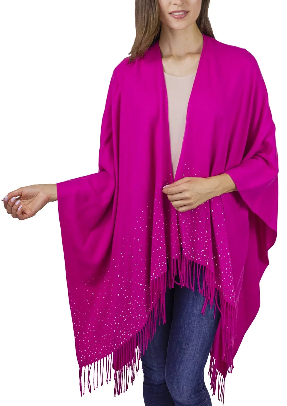 Fuschia with Border Women's Studded Vittadini Adrienne Silver Wrap Fringe and