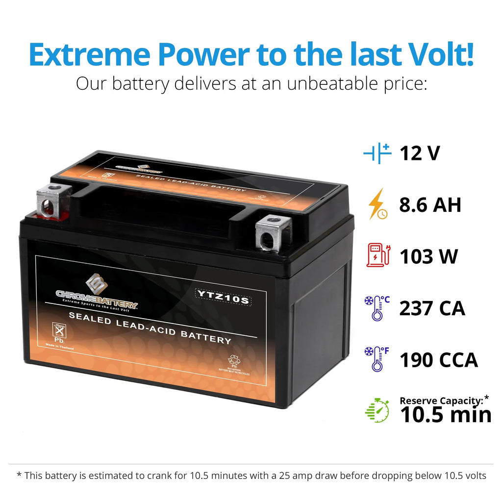 1000 12 Al8 - Suzuki 2018) for Cc Battery Chrome Z, YTZ10S-BS (YTZ10S (2017 Battery Ah, Volt,8.6 Motorcycle Years CCA) 190 Gsx-r1000,