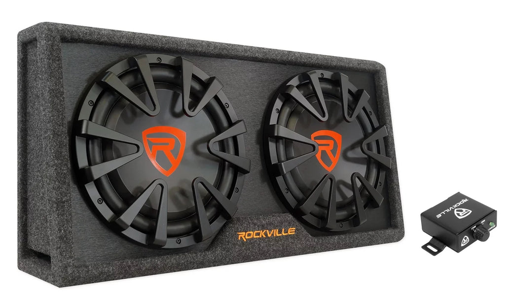 Dual Enclosure+Amp Powered inches Kit Subwoofer RG212CA Vented Rockville 2000w Car 12