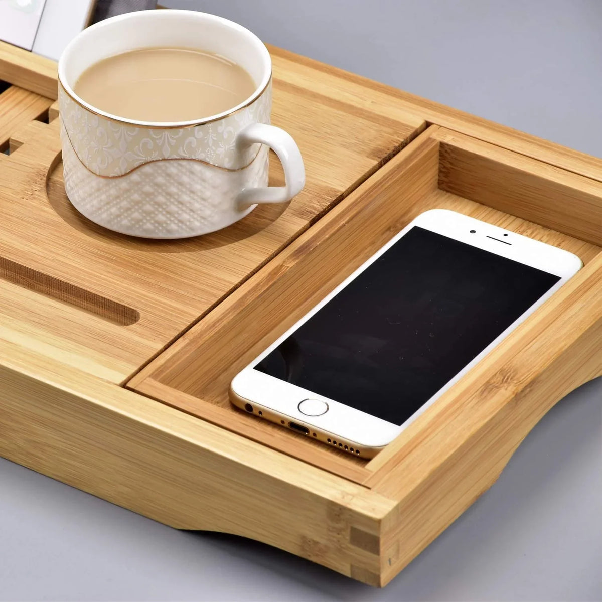 Luxury Tray Wine Tray Bath Tablet Tray，Bamboo be & Caddy Caddy Book Bathtub Placed Ho - Smartphone Expandable，Can and Bathtub Wood
