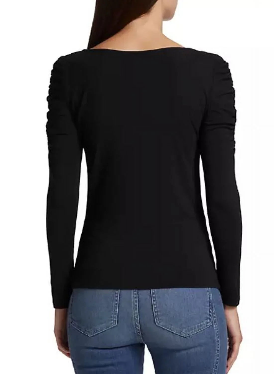 Black Large Women's Pullover Beard Top, Veronica Jersey Ruched Priyanka