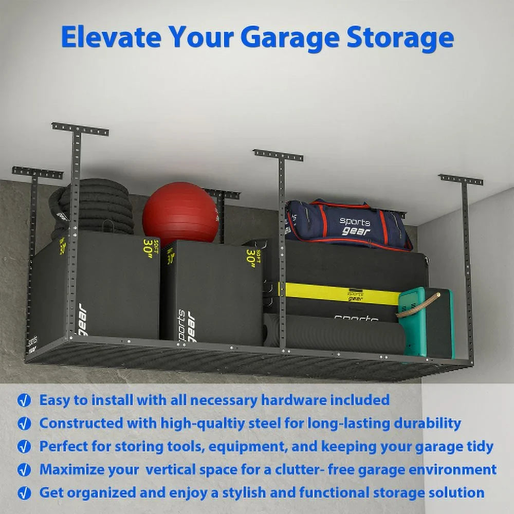 Metal Organization Rack,Adjustable Storage Weight Garage Storage Storage Systerm,Heavy Garage Racks,660lbs Overhead Garage Ceiling Capacity,Black Duty 3x8ft