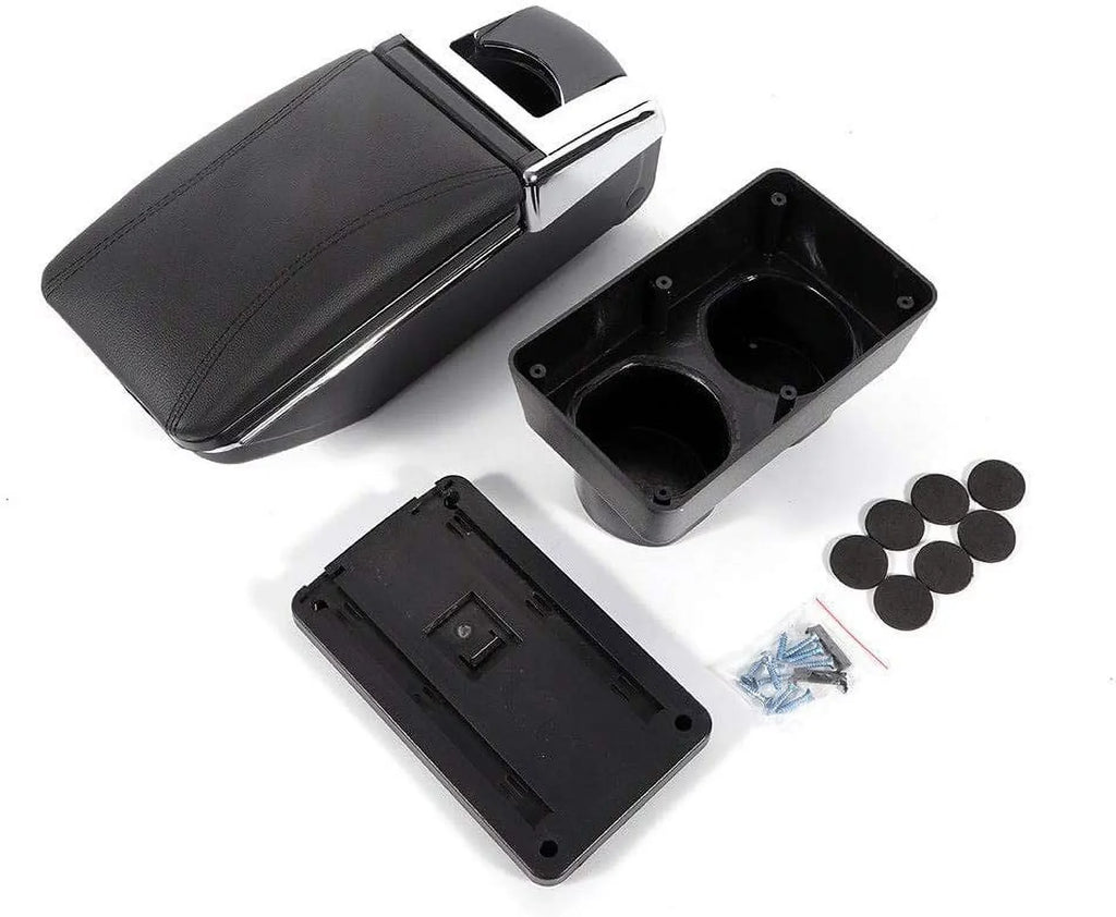 Leather Console Case Box WUZSTAR Armrest Storage Storage Automotive Holder Rotatable Cup Black