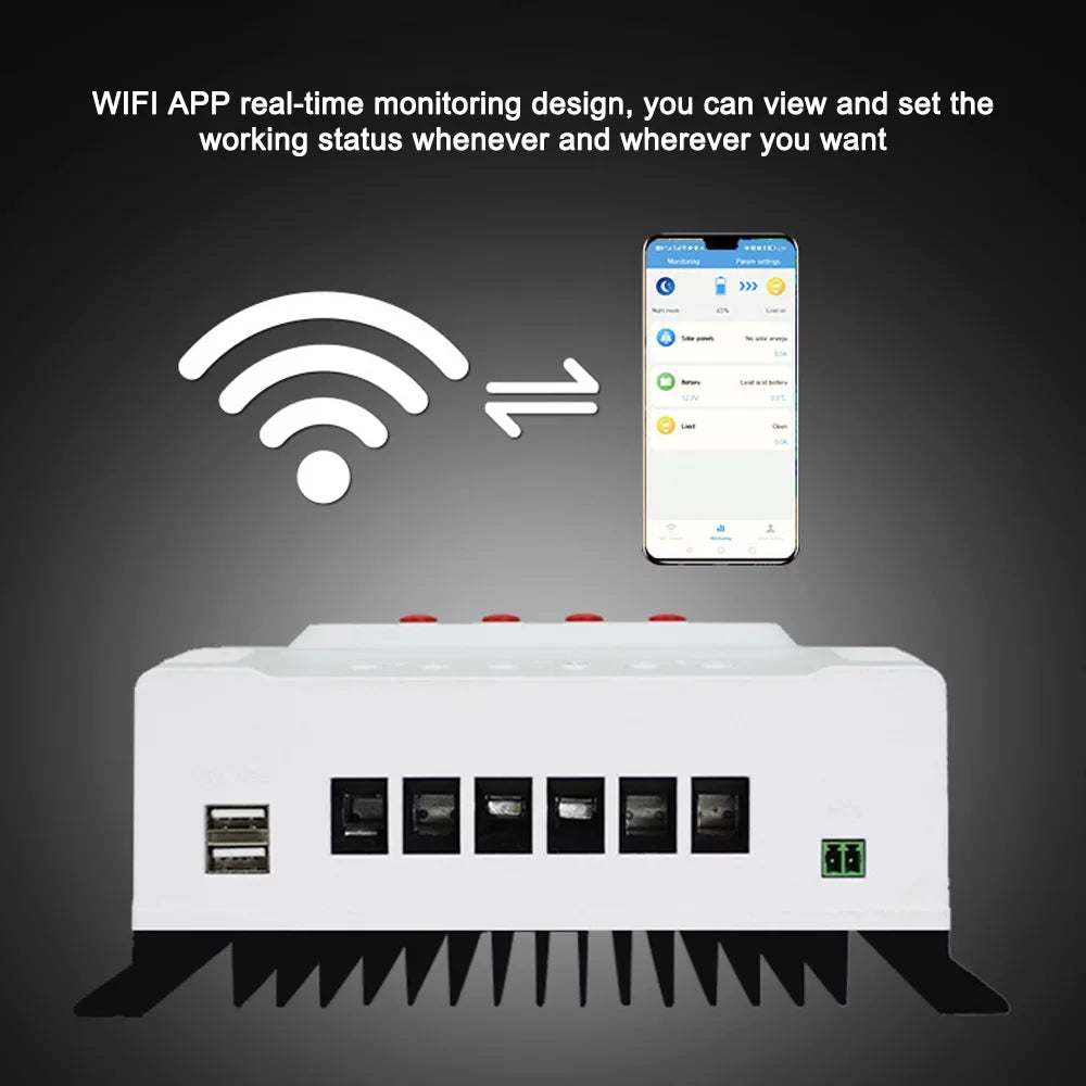 Iron Data Charger Lixada Solar Controller 12V/24V with for Ternary App Batteries Mobile LED Display Leadacid Intelligent Real-time PWM
