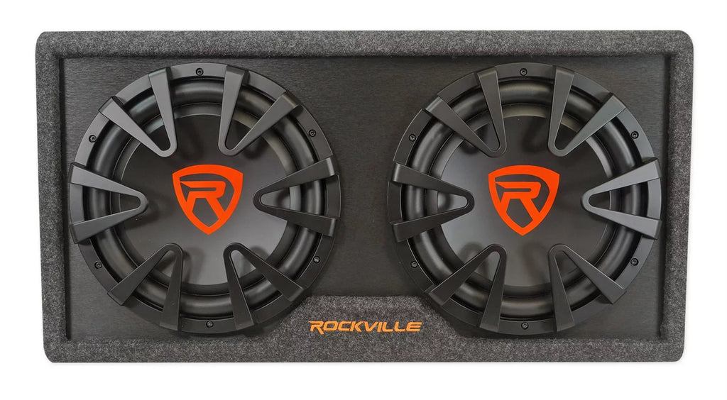 Dual Enclosure+Amp Powered inches Kit Subwoofer RG212CA Vented Rockville 2000w Car 12