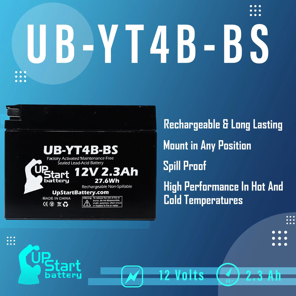 UB-YT4B-BS SR400 3-Pack UpStart - for 2009 Replacement 12V, Free, 400CC Battery Battery 2.3Ah, Motorcycle Factory Activated, Yamaha Maintenance