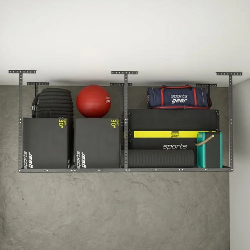 Metal Organization Rack,Adjustable Storage Weight Garage Storage Storage Systerm,Heavy Garage Racks,660lbs Overhead Garage Ceiling Capacity,Black Duty 3x8ft