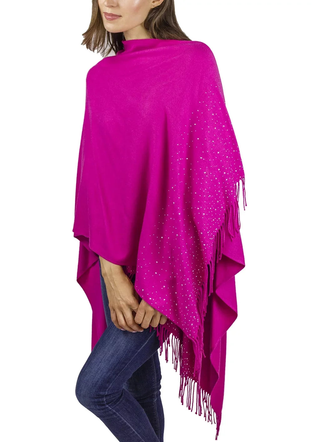 Fuschia with Border Women's Studded Vittadini Adrienne Silver Wrap Fringe and